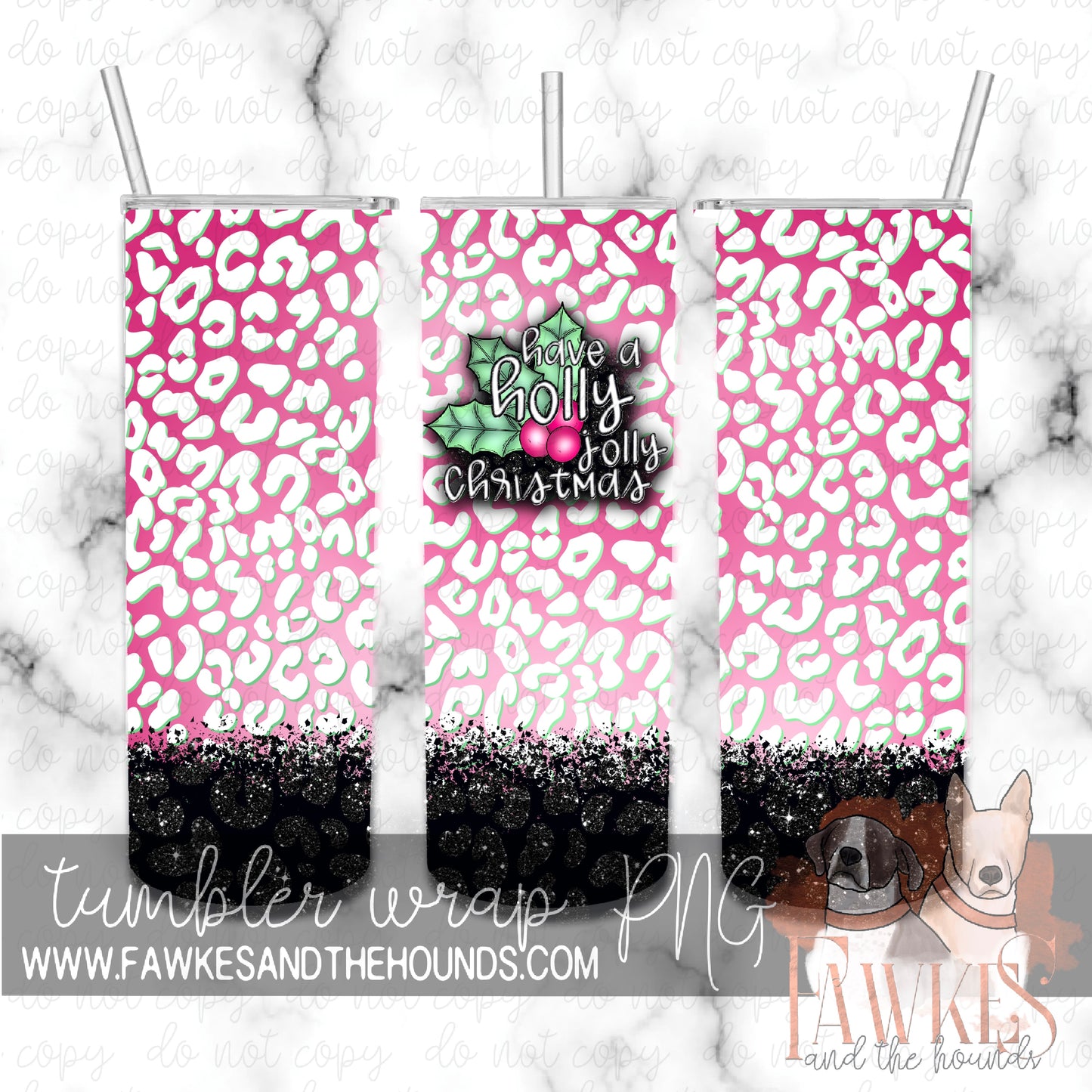 Holly Jolly Leopard Glitter Tumbler Wrap