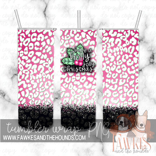 Holly Jolly Leopard Glitter Tumbler Wrap